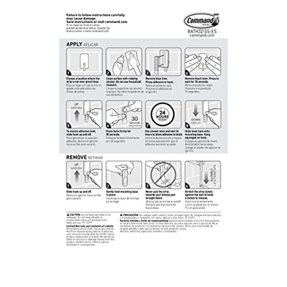 Command Bath Shower Small Water-Resistant Adhesive, Satin Nickel, 1 lb Capacity, 1 Squeegee, 1 Hook, 2 Strips, BATH32-SS-ES Caddy - size: 0