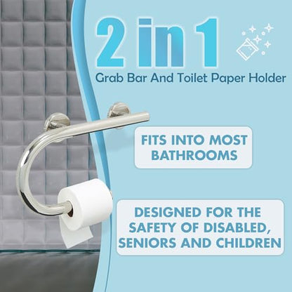 Grab Bar Toilet Paper Holder - Bathroom Safety/304 Stainless Steel/Left/Polished Chrome/ 16.5"x 10" - color: Polished Chrome, Left Hand