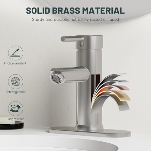 2 Pack Bathroom Faucet for 1 or 3 Holes, Brushed Nickel, Brass | Single Handle Bathroom Sink Faucets, Modern Commercial Lavatory Vanity Faucet,with Deck Plate and Supply Line, Pop Up Drain - color: Brushed Nickel X 2