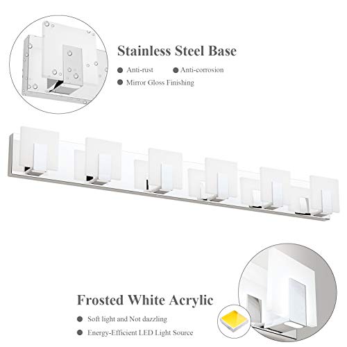Aipsun 6 Lights Dimmable Modern LED Bathroom Vanity Light Acrylic Stainless Steel Chrome Up and Down Bathroom Wall Light Over Mirror(White Light 6000K) - size: 6 Lights