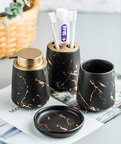3 Piece Painted Ceramics Bathroom Accessories Set Durable Matte Black | Includes Lotion Dispenser, Toothbrush Holder, Soap Dish, Creative Design, Perfect For Home Gift - color: Matte Black（four Piece）