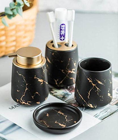 3 Piece Painted Ceramics Bathroom Accessories Set Durable Matte Black | Includes Lotion Dispenser, Toothbrush Holder, Soap Dish, Creative Design, Perfect For Home Gift - color: Matte Black（four Piece）
