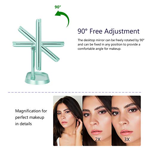 Trifold Lighted Vanity Makeup Mirror with 21 LED Lights,1x/2x/3x Magnification Touch Screen Dimming,Two Power Supplies Makeup Mirror, Gift for Women - color: Green