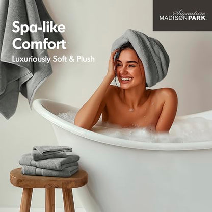 Madison Park 800GSM 100% Cotton Bathroom Bath Towel Set of 8, Grey | Long Staple, Highly Absorbent, Durable Hotel Spa Quality, Quick Dry, Double Stitched Hems, Lint Reducing, OEKO-TEX Certified - color: Grey, size: Multi-Sizes