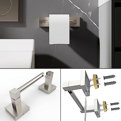 RUACQ Brushed Nickel Toilet Paper Holder & Towel Ring, Bathroom Accessories | 2-Piece Bathroom Hardware Set, Pivoting Tissue Roll Holder, Hand Towel Ring, Square Base, 304 Stainless Steel, Wall Mounted - color: Brushed Nickel, size: 2pcs