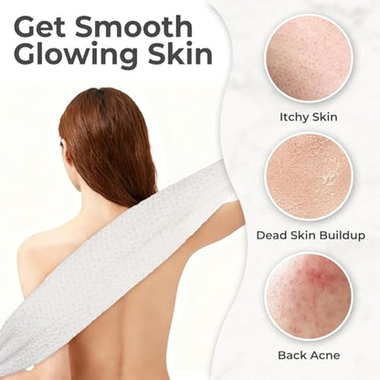 3D Wave Weave Japanese Exfoliating Washcloth, Long Exfoliating Back Scrubber for Shower, Gentle Body Scrub Towel, Korean Style, Cloud (Soft) - color: White
