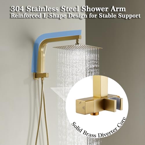 Brushed Gold Shower System with 10Inch Rain Shower Heads with Handheld Spray Combo, Gold Shower Faucet Set with Rain Shower and Handheld, Gold Shower Head and Handle Set(Shower Valve Kit Included) - color: Brushed Gold