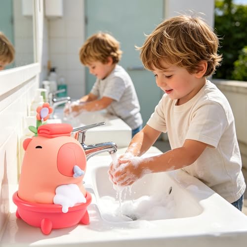 Cute Soap Dispenser - Pink Kids Automatic Foam Hand Soap Dispenser Touchless,Wall Mount Waterproof USB Rechargeable, 9.5oz for Bathroom, Office, Hotel, Hospital, Preschool Children - color: Pink Capybara