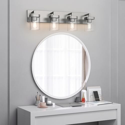 4-Light Bathroom Light Fixtures, Brushed Nickel Vanity Lights for Bathroom, Kitchen, Living Room, Modern Bathroom Vanity Lights with Clear Glass Shades - color: Brushed Nickel, size: 4 Light