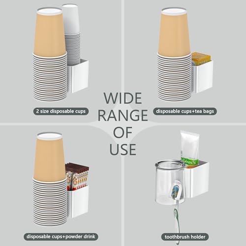 Cup Dispenser for Water Cooler Wall Mount 2 Seats, White | Holder for 2-16 OZ Paper & Plastic Disposable Cups, Adhesive Cup Holder for Water Cooler, Coffee Station, Office, Bathroom - color: White