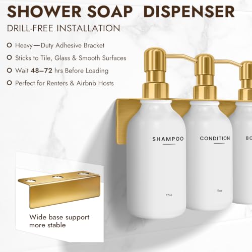 Shampoo and Conditioner Dispenser Set with Soap Dish & Towel Hook, Gold