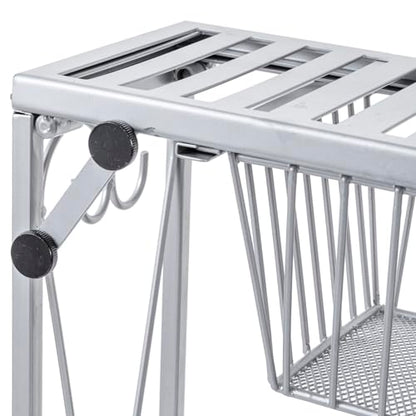 MyGift Silver Metal Over The Sink Organizer Shelf with Pull Out Drawer, Expandable Kitchen Caddy Rack, Bathroom Storage Shelf Riser with Scrollwork Design - color: Silver