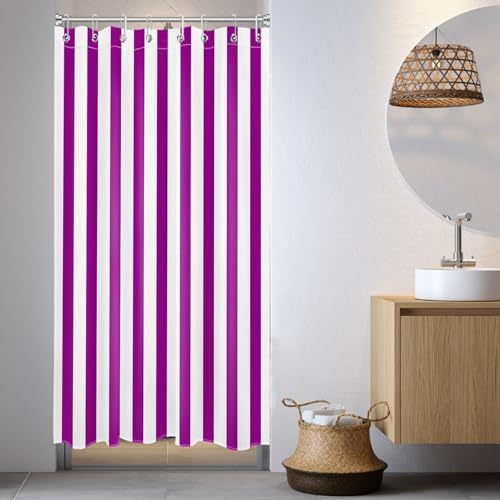 Small Stall Shower Curtain 48 x 68 inch, Purple White Striped Half Size Shower Curtain Liner, Modern Farmhouse Narrow Shower Curtain for Bathroom Decor, 48 inch Fabric Shower Curtain Set with Hooks - color: Purple, size: 48"W x 68"L (Pack of 1)