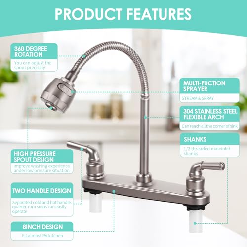 RV Kitchen Faucet Non-Metallic, Flexible Spout for Campers, Motorhomes, Travel Trailers (Brushed Nickled) - color: Brushed Nickled