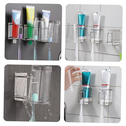 Generic Toothbrush Organizer Rinsing Cup Wall Mounted Toothbrush Rack Stainless-Steel Toothbrush Holder Modern Bathroom Accessory