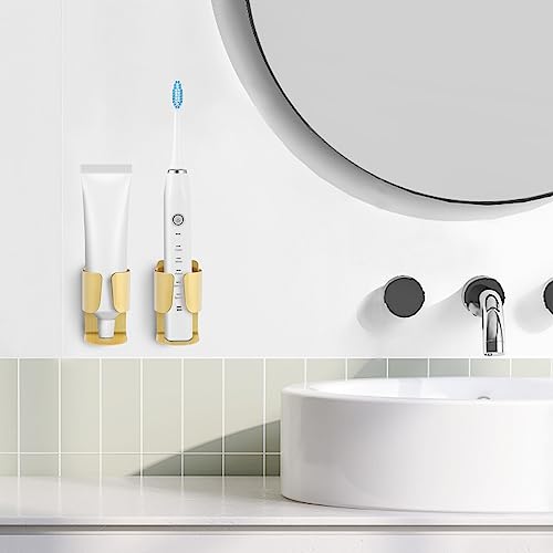 Electric Toothbrush Holder Wall Mount, 304 Stainless Steel Self-Adhesive Bathroom Organizer for Electric Toothbrush, Toothpaste & Face Wash-Space Saving, Waterproof, Holds Up to 10lbs (Golden 2 Pack) - color: Golden 2 Pack