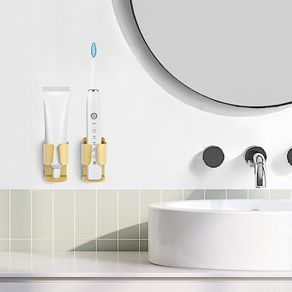 Electric Toothbrush Holder Wall Mount, 304 Stainless Steel Self-Adhesive Bathroom Organizer for Electric Toothbrush, Toothpaste & Face Wash-Space Saving, Waterproof, Holds Up to 10lbs (Golden 2 Pack) - color: Golden 2 Pack