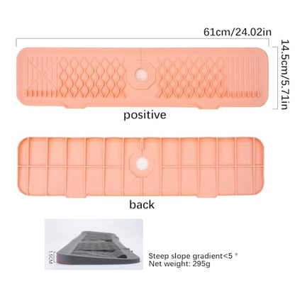 24 Inch Faucet Mat for Kitchen Sink Silicone Sink Splash Guard 5° Slope Faucet Draining Mat Dish Soap Sponge Holder Around Faucet Bathroom Gadgets Sink Accessories Drying Mats Organizer, Pink - color: Pink