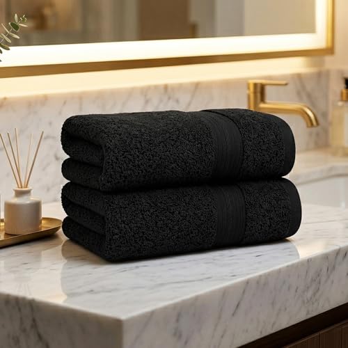100% Cotton Hand Towels 18x28 Inches, 600 GSM, Soft & Absorbent, Set of 2, Black - color: Black, size: Hand Towel Set of 2