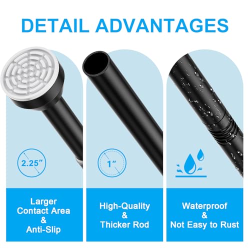 TEECK Shower Curtain Rod, 32-79 inch Adjustable Tension Spring, 1 Inch Shower Curtain Rod Tension, Anti-Slip, Rust-Proof, No Drilling, for Bathroom, Black - color: Black, size: 32-79 Inches