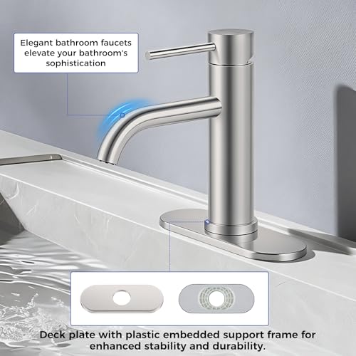 Bathroom Sink 1 Hole Single Handle Lever Faucets Stainless Steel | Pop Up Drain,Deck Plate,Flexible Hoses,1 or 3 Hole,Modern,for Vanity RV Bath Basin Wash Room Restroom Home,Brushed Nickel - color: Brushed Nickel