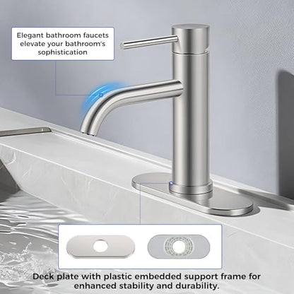 Bathroom Sink 1 Hole Single Handle Lever Faucets Stainless Steel | Pop Up Drain,Deck Plate,Flexible Hoses,1 or 3 Hole,Modern,for Vanity RV Bath Basin Wash Room Restroom Home,Brushed Nickel - color: Brushed Nickel