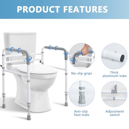 Toilet Safety Rail for Seniors, Height & Width Adjustable Frame | 350 Lbs Capacity, Foldable Bathroom Toilet Handles for Elderly, Toilet Grab Bars for Handicap & Disabled, Fits Most Toilets