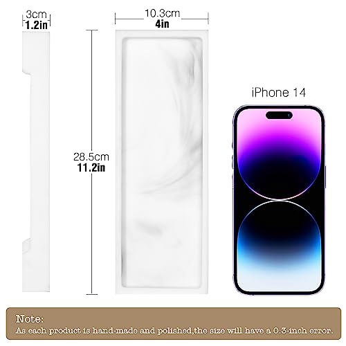 Luxspire Marble Tray for Soap Dispenser Perfume Jewelry, S, Marble White | 11 x 4 inch, non-slip waterproof resin, easy wipe clean, fits bath kitchen vanity, holds jewelry toiletries soap - color: B - White Marble, style: Small