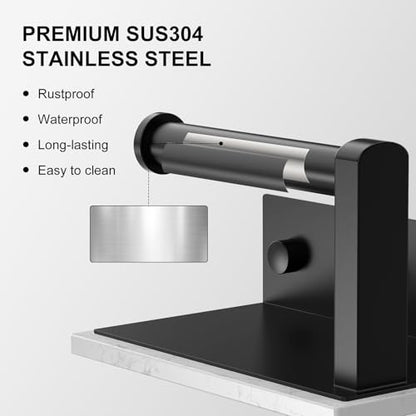 Matte Black Toilet Paper Holder with Marble Shelf Tissue Roll Holder | 304 Stainless Steel Wall Mounted Toilet Paper Roll Holder Screw-Mounted Tissue Holder for Bathroom Washroom by BATHLAVISH - color: Matte Black