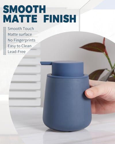 Bosilunlife 12Oz Ceramic Foam Soap Dispenser for Bathroom Kitchen Counter | Premium countertop foam pump creates delicate dense foam, stable desktop placement,Matte Blue - color: Matte Blue