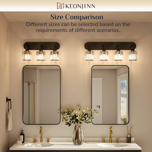 Keonjinn 5-Light Bathroom Light Fixtures, Crystal Black Bathroom Vanity Lights Over Mirror, Vanity Lighting Fixtures with Crystal Square Shades (E26 Socket, Exclude Bulb) - color: Black, size: 5-Light