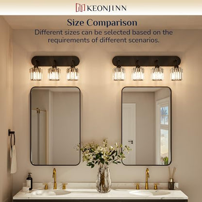 Keonjinn 5-Light Bathroom Light Fixtures, Crystal Black Bathroom Vanity Lights Over Mirror, Vanity Lighting Fixtures with Crystal Square Shades (E26 Socket, Exclude Bulb) - color: Black, size: 5-Light