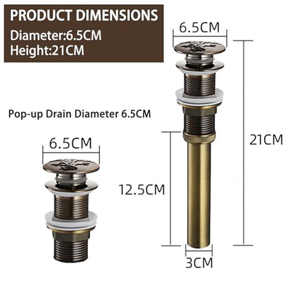 Engraved Antique Brass Pop Up Bathroom Sink Drain Strainer Stopper no Overflow Hole Kitchen Basin Sink Bottle Trap Drainer