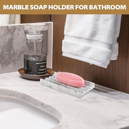 2PCS Koville Italian Natural Marble Soap Dish for Shower, Stone Soap Tray for Bathroom, Bar Soap Holder for Sink, Stripe Grooves Saver Keep Bars Dry Easy Clean (Bianco Carrara) - color: Bianco Carrara