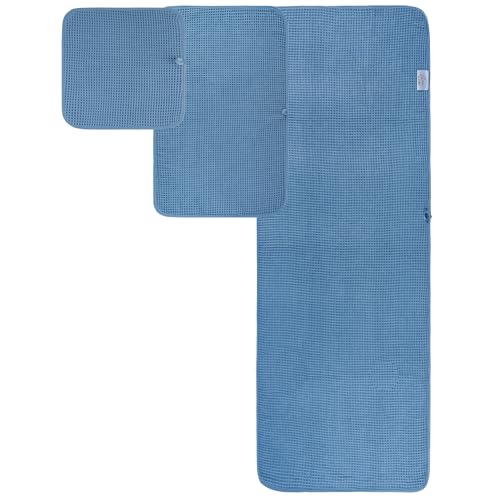 POLYTE 430 GSM Poly Blend Microfiber Quick Dry Waffle Bath Towel Set of 6 | 2-Body Towels, 2-Hand Towels, 2-Wash cloths, Oversize, Lint Free - color: Blue,orange