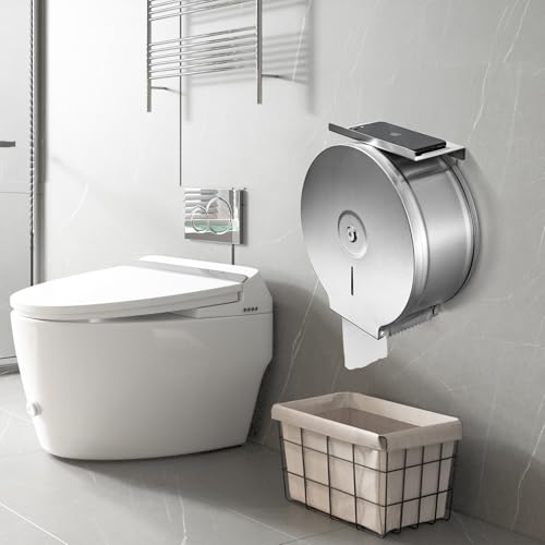 Commercial Jumbo Toilet Paper Dispenser with Shelf,Tissue Holders,9 inch Roll of Paper,Stainless Steel with Lock Wall Mounted.