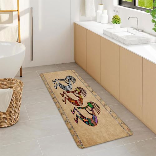 JAWO Southwestern Tribal Bathroom Rug, Geometric Retro Abstract Art, Memory Foam, Brown (17x48 inches) - color: Brown, size: 1'5" x 4' (Rectangular)