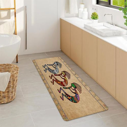 JAWO Southwestern Tribal Bathroom Rug, Geometric Retro Abstract Art, Memory Foam, Brown (17x48 inches) - color: Brown, size: 1'5" x 4' (Rectangular)