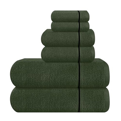 MyOwn Ultra Soft 6 Pack Cotton Towel Set, Contains 2 Bath Towels 28x55 inch, 2 Hand Towels 16x24 inch & 2 Wash Coths 12x12 inch, Ideal Everyday use, Compact & Lightweight - Olive Green - color: Olive Green, size: 6 Piece Set