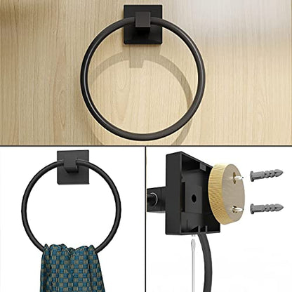 RUACQ Matte Black Toilet Paper Holder & Towel Ring, Bathroom Accessories | 2-Piece Bathroom Hardware Set, Pivoting Tissue Roll Holder, Hand Towel Ring, Square Base, 304 Stainless Steel, Wall Mounted - color: Matte Black, size: 2pcs