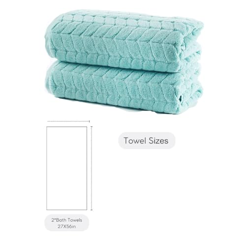 BAGNO MILANO Turkish Cotton Bath Towels, Hand Towels - Soft Plush Jacquard Collection - Highly Absorbent Towel Set (Aqua Green, 2 pcs Bath Towel Set) - color: Aqua Green, size: 2 pcs Bath Towel Set