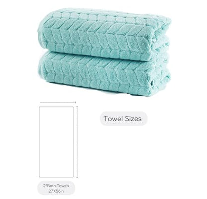 BAGNO MILANO Turkish Cotton Bath Towels, Hand Towels - Soft Plush Jacquard Collection - Highly Absorbent Towel Set (Aqua Green, 2 pcs Bath Towel Set) - color: Aqua Green, size: 2 pcs Bath Towel Set