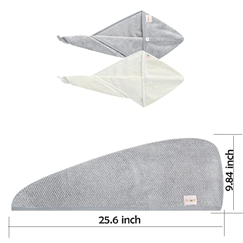 M-bestl 2 Pack Hair Towel Wrap,Absobent Hair Drying Towel with Buttons, Microfiber Hair Towel Wrap to Dry Hair Quickly (Beige&Gray) - color: Beige&gray