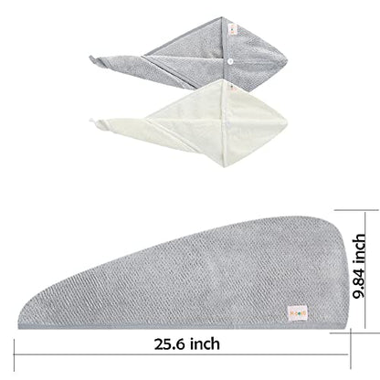 M-bestl 2 Pack Hair Towel Wrap,Absobent Hair Drying Towel with Buttons, Microfiber Hair Towel Wrap to Dry Hair Quickly (Beige&Gray) - color: Beige&gray