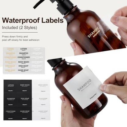 Shampoo and Conditioner Dispenser Set of 3, Amber | 16.9 oz Refillable Bottles, Black Pumps, No-Drill Wall Mount, 27 Labels, For Bathrooms, Hotels and Airbnbs - color: Dark Amber + Black Pump