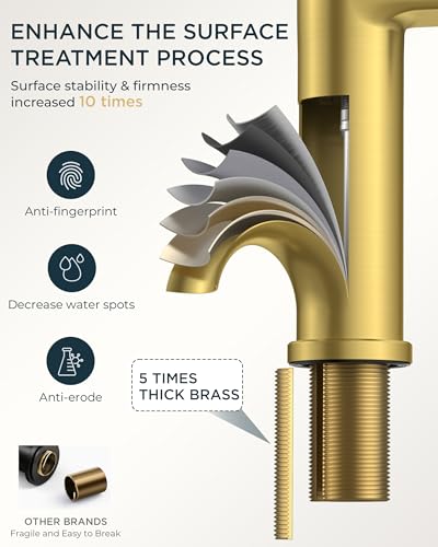 FORIOUS Brushed Gold Bathroom Faucet 1 Hole, Bathroom Vanity Faucet Gold | Single Hole Gold Sink Faucet Bathroom Single Handle, Vanity Gold Faucet for Bathroom Sink with 1.2 GPM Water-Saving Aerator - color: Brushed Gold
