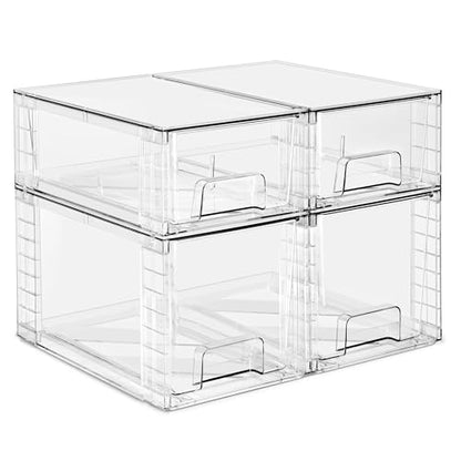Sorbus Stackable Clear Storage Drawers, 4 Pack (2 Medium + 2 Small) Pull-Out Organizer Bins – Plastic Drawer Organizers for Bathroom, Vanity, Makeup, Under Sink & Countertop Organization - size: 2 Small + 2 Medium
