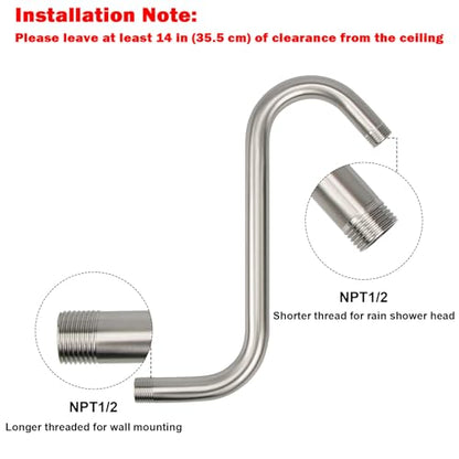 NearMoon S Shaped Shower Head Riser Arm, Shower Extender Arm with Flange, Standard 1/2" Connection- Bathroom Accessory (10 Inch, Brushed Nickel) - color: Brushed Nickel, style: 10 Inch