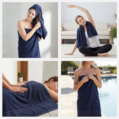 REDKISS Navy Towels Set 6 Piece Cotton Towel Sets with 2 Bath Towels, 2 Hand, 2 Washcloths, 650GSM Hotel Quality, Soft, Highly Absorbent Towels for Bathroom Gym, Ideal Everyday Use - color: Navy Blue