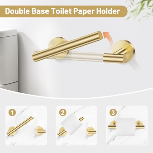 Brushed Gold Bathroom Hardware Set, Toilet Paper Holder, Towel Ring & Hooks | Lairuier Bathroom Accessories Include Stainless Steel Double Bases Toilet Paper Holder, Towel Ring, 2 Towel Hooks Wall Mount - color: Brushed Gold, size: Set B